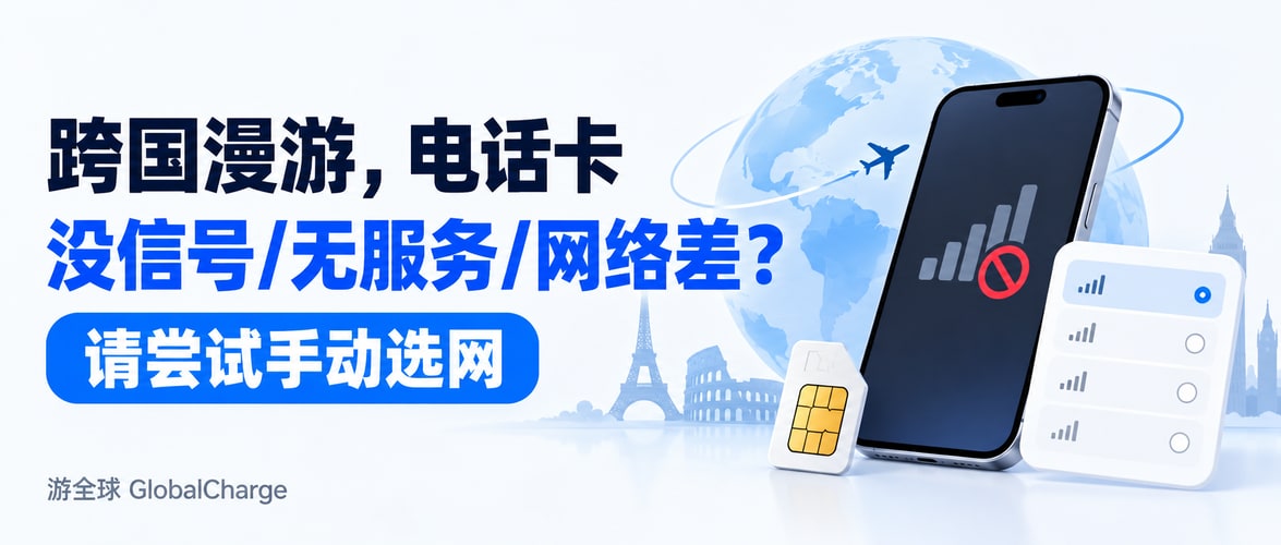 跨国漫游,电话卡没信号/无服务/网络差?请尝试手动选网