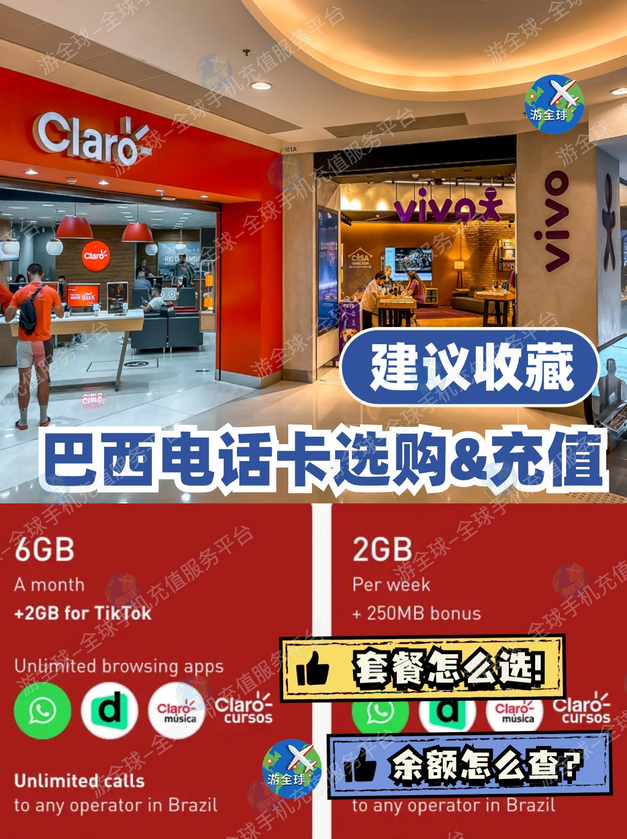 巴西电话卡选购指南！话费流量充值方法