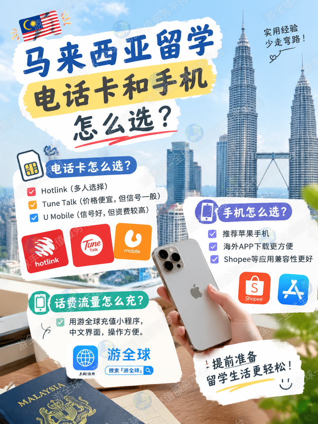 马来西亚留学电话卡怎么选？Hotlink、U Mobile、Tune Talk及充值攻略