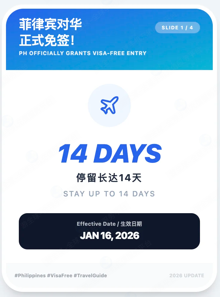 菲律宾免签 2026 最新消息：1 月 16 日起生效，旅游商务入境须知